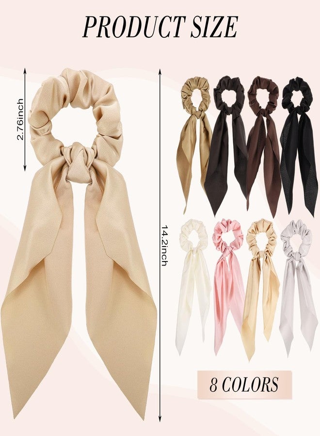 obeoby 8PCS Bow Hair Scrunchies, Hair Scarf for Women Knotted Bow Satin Ribbon Girls Valentines Day Outfit - Image 3